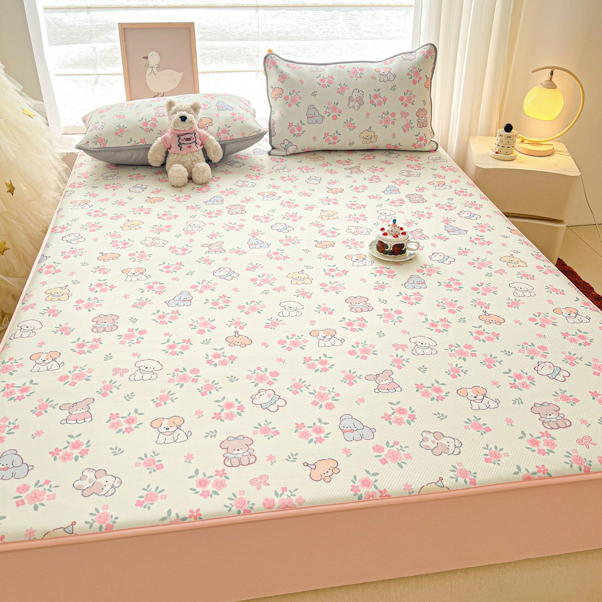 91家纺网 家纺一手货源 找家纺 川悦生活 2026新款凉豆豆斜纹冰丝凉席单品床笠单件床笠 床笠花都小狗