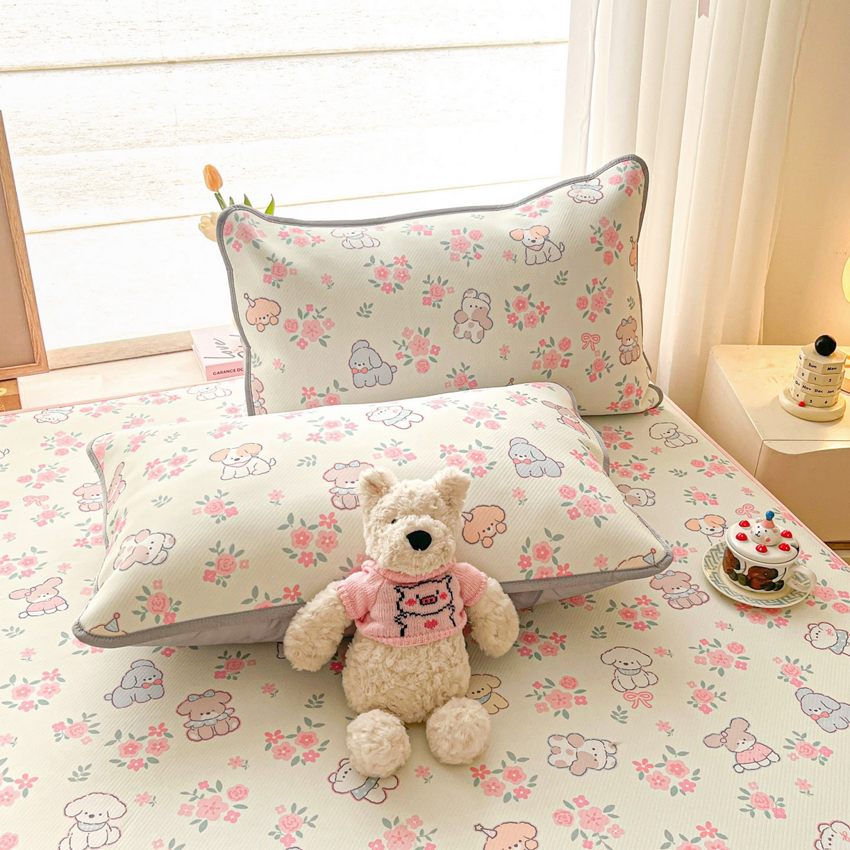 91家纺网 家纺一手货源 找家纺 川悦生活 2026新款凉豆豆斜纹冰丝凉席单品床笠单件床笠 床笠花都小狗