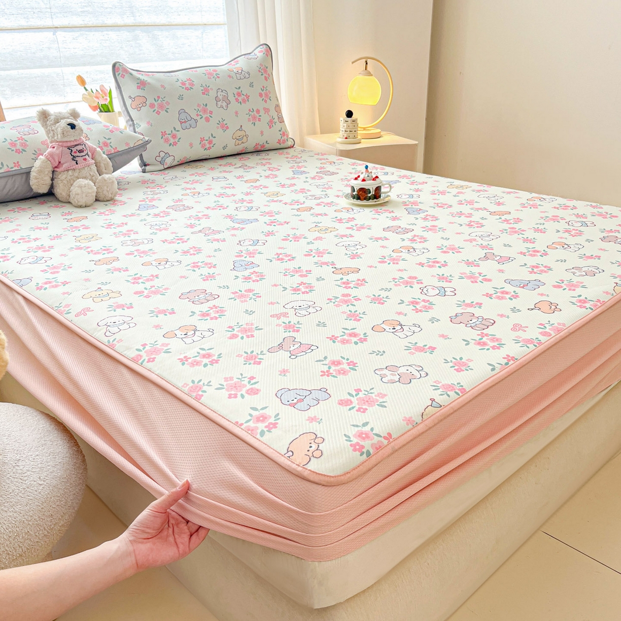 91家纺网 家纺一手货源 找家纺 川悦生活 2026新款凉豆豆斜纹冰丝凉席单品床笠单件床笠 床笠花都小狗