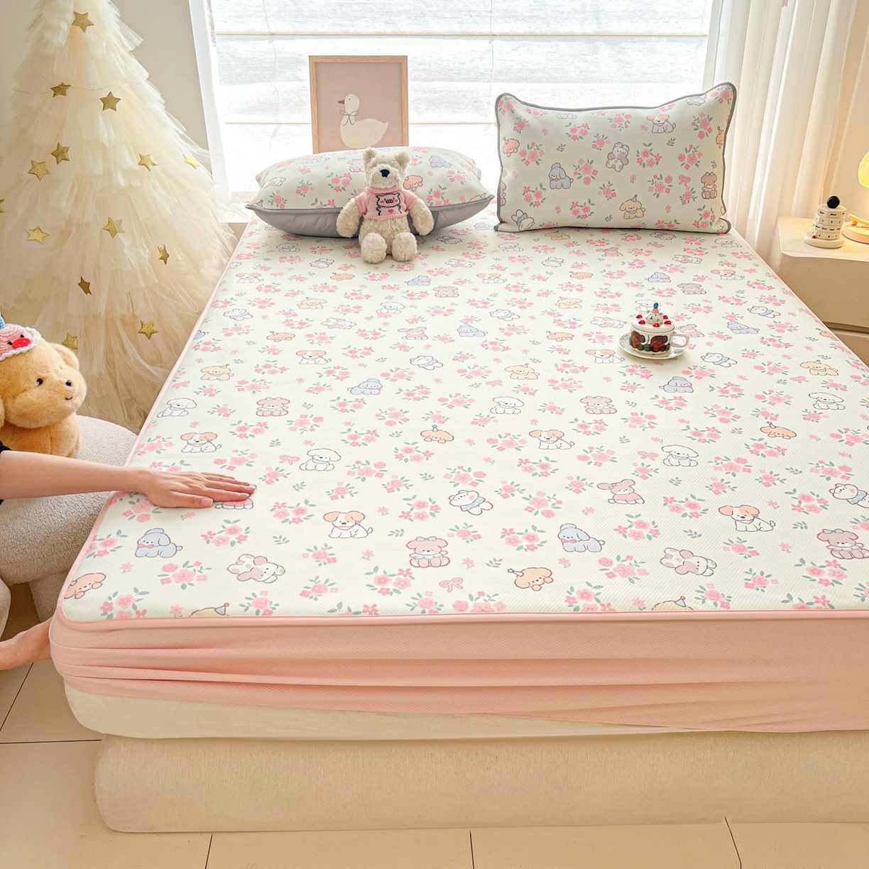 91家纺网 家纺一手货源 找家纺 川悦生活 2026新款凉豆豆斜纹冰丝凉席单品床笠单件床笠 床笠花都小狗