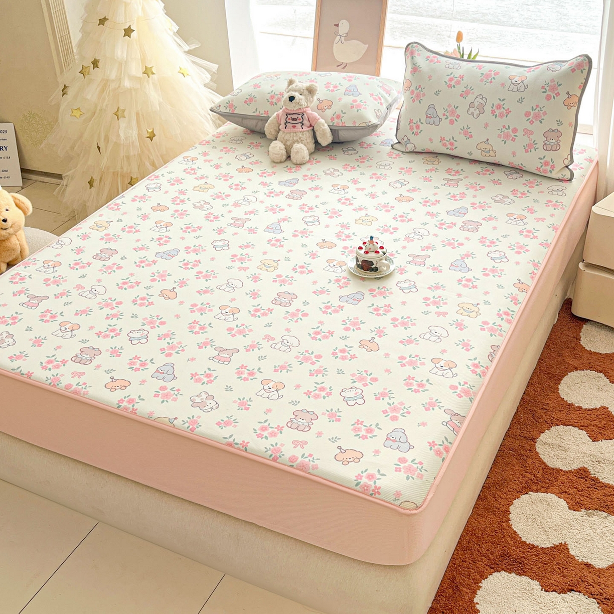 91家纺网 家纺一手货源 找家纺 川悦生活 2026新款凉豆豆斜纹冰丝凉席单品床笠单件床笠 床笠花都小狗