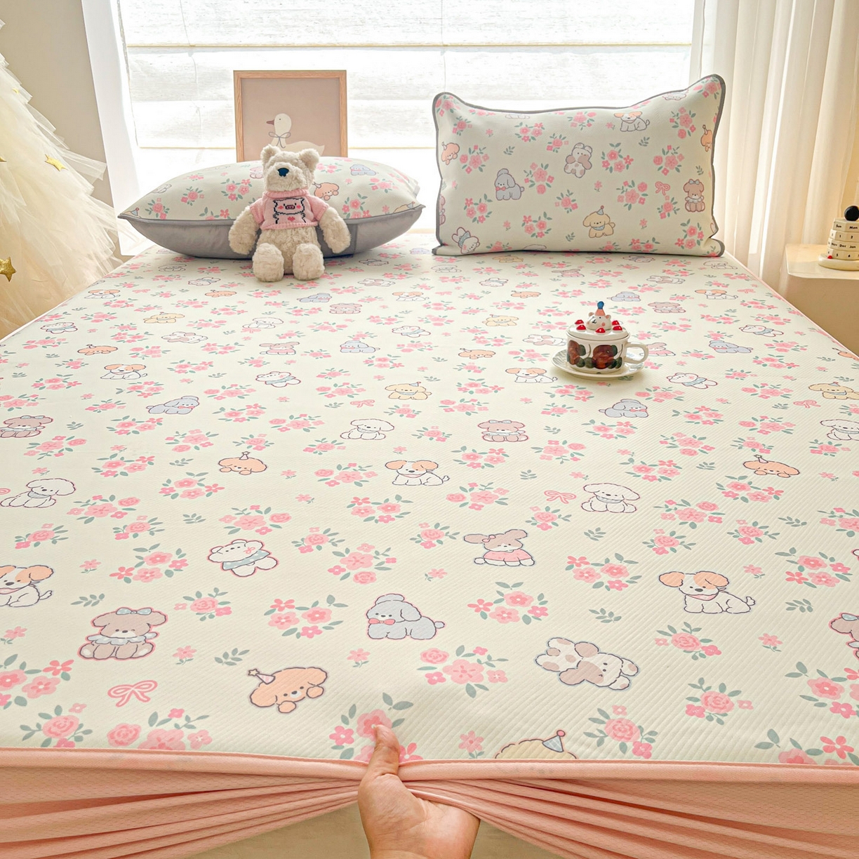 91家纺网 家纺一手货源 找家纺 川悦生活 2026新款凉豆豆斜纹冰丝凉席单品床笠单件床笠 床笠花都小狗