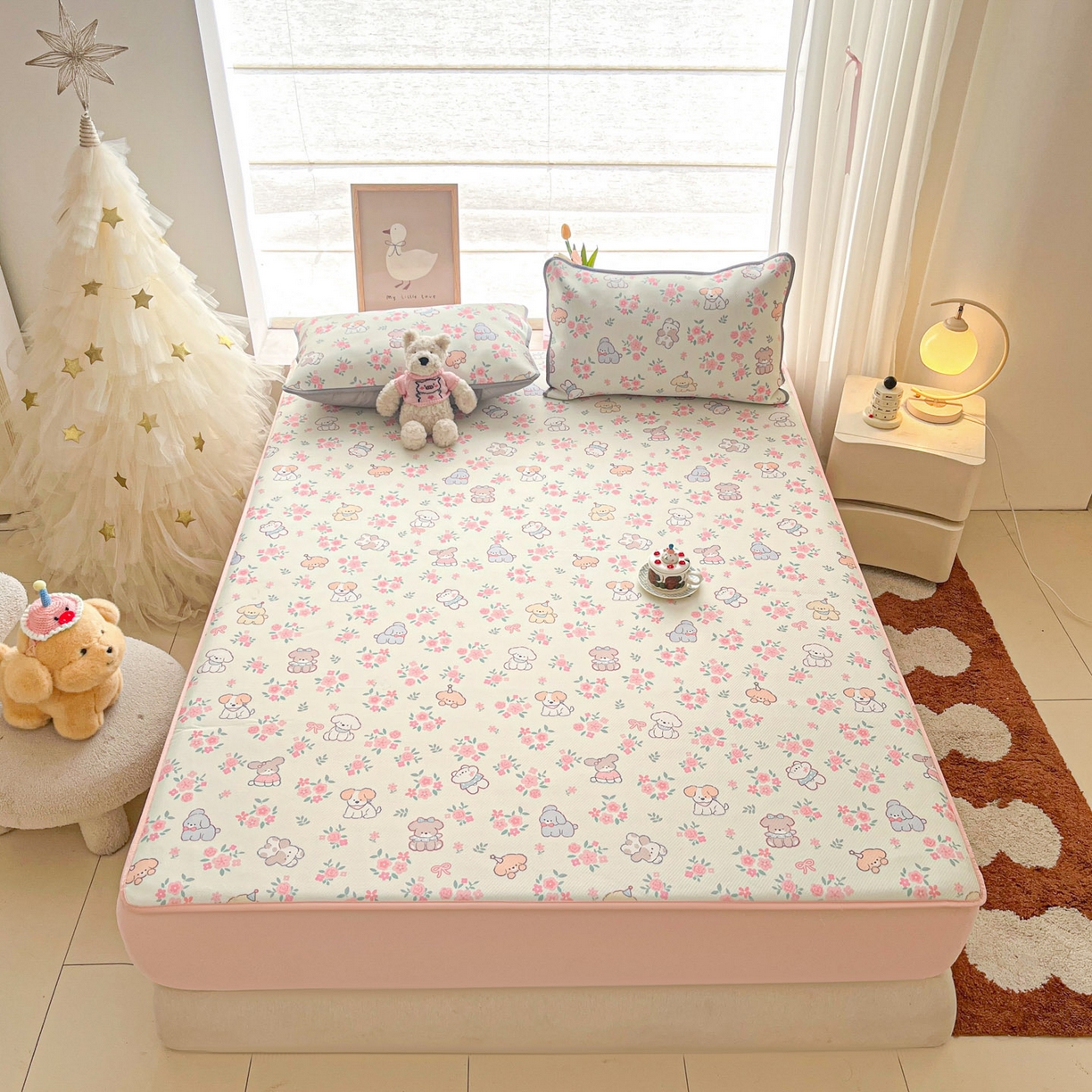 91家纺网 家纺一手货源 找家纺 川悦生活 2026新款凉豆豆斜纹冰丝凉席单品床笠单件床笠 床笠花都小狗