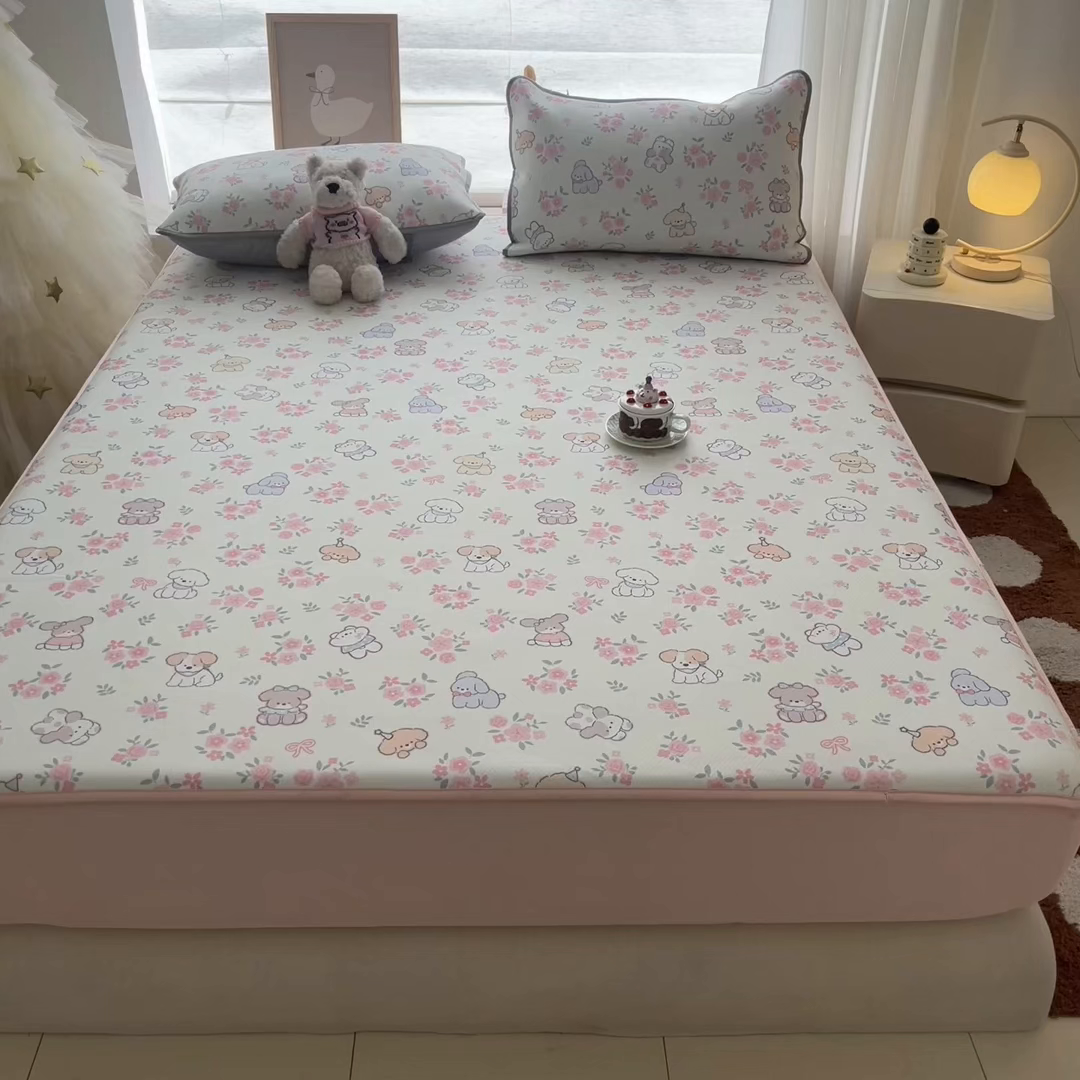 91家纺网 家纺一手货源 找家纺 川悦生活 2026新款凉豆豆斜纹冰丝凉席单品床笠单件床笠 床笠花都小狗