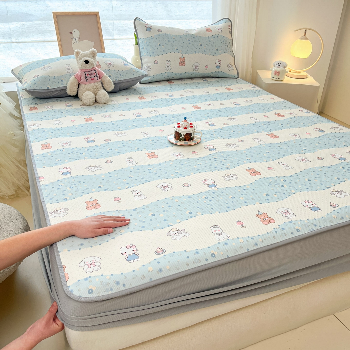 川悦生活 2026新款凉豆豆斜纹冰丝凉席单品床笠单件床笠 床笠花田乐园