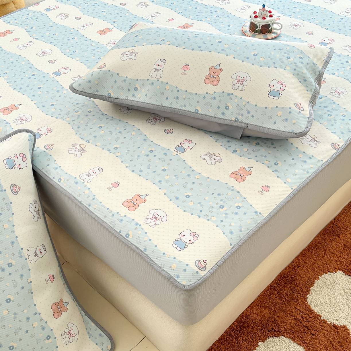 91家纺网 家纺一手货源 找家纺 川悦生活 2026新款凉豆豆斜纹冰丝凉席单品床笠单件床笠 床笠花田乐园