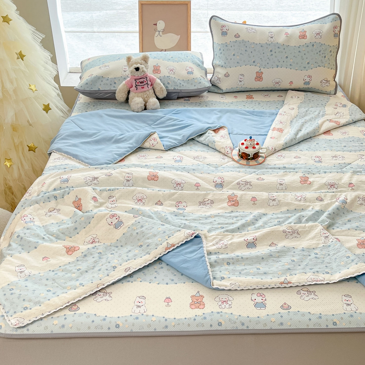 91家纺网 家纺一手货源 找家纺 川悦生活 2026新款凉豆豆斜纹冰丝凉席单品床笠单件床笠 床笠花田乐园