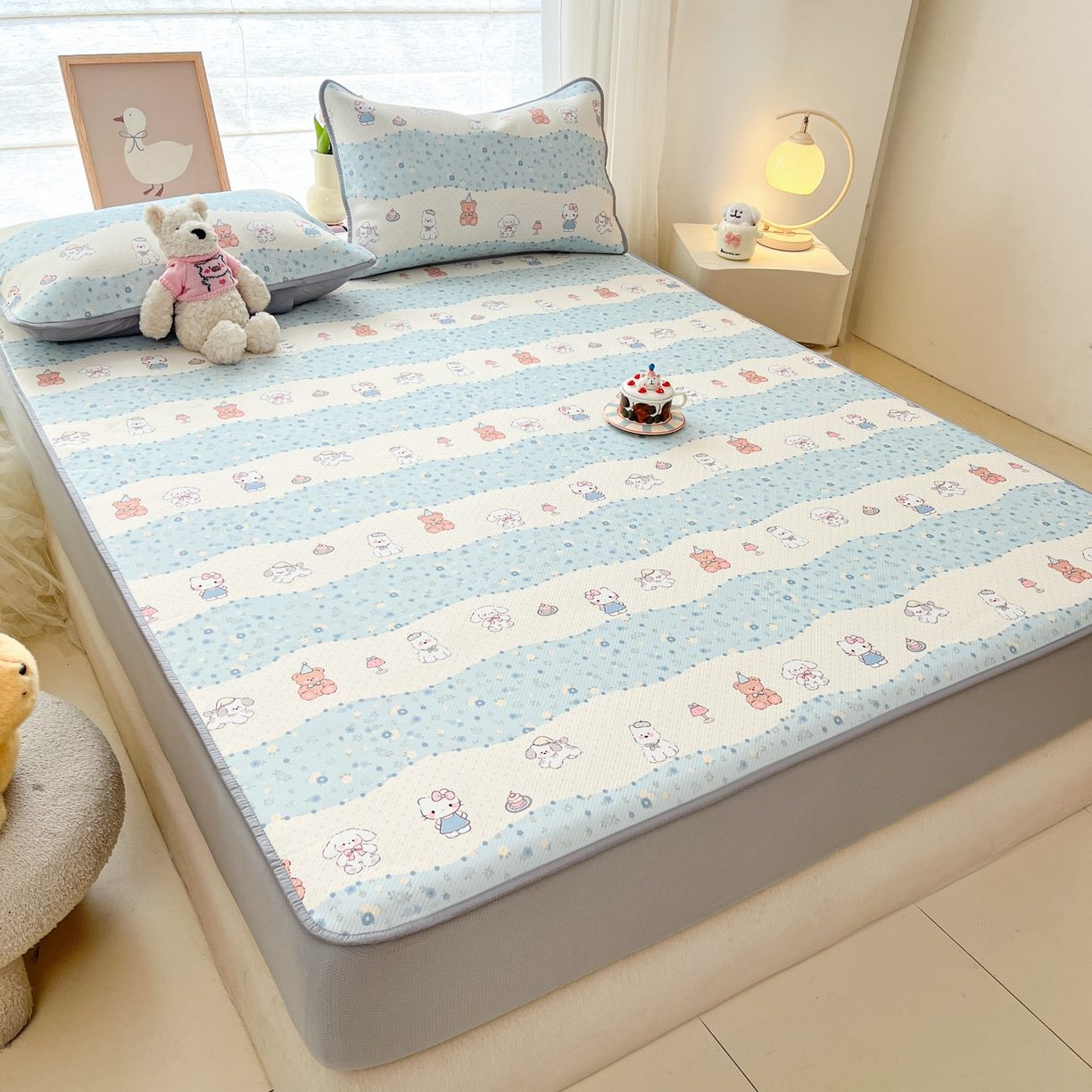 91家纺网 家纺一手货源 找家纺 川悦生活 2026新款凉豆豆斜纹冰丝凉席单品床笠单件床笠 床笠花田乐园