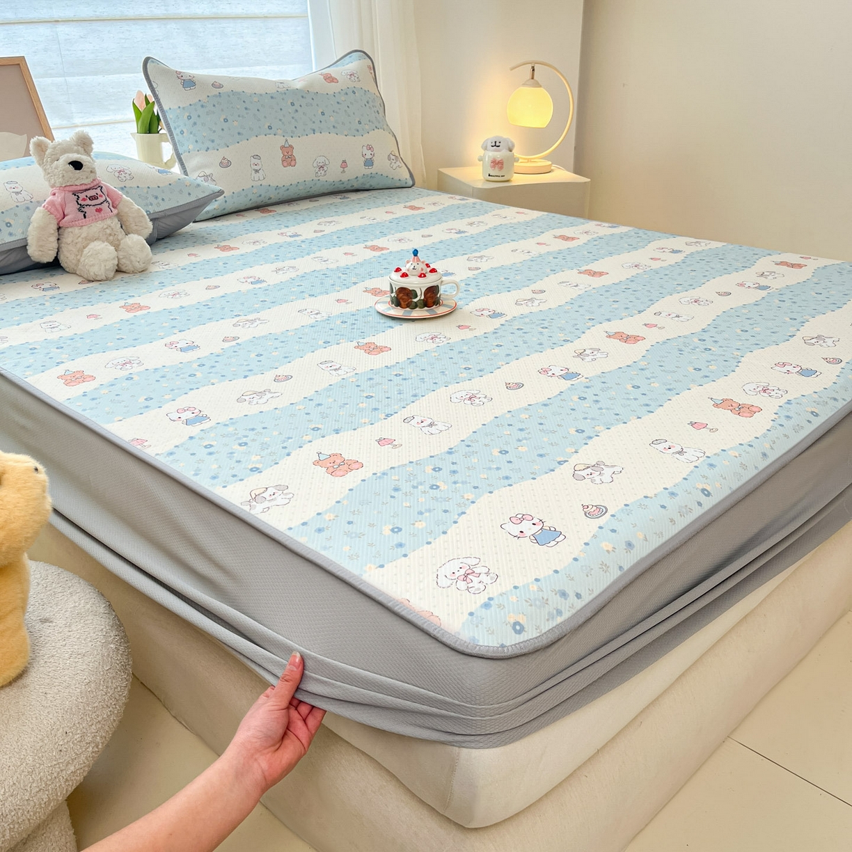 91家纺网 家纺一手货源 找家纺 川悦生活 2026新款凉豆豆斜纹冰丝凉席单品床笠单件床笠 床笠花田乐园