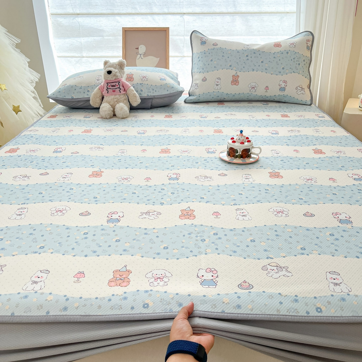 91家纺网 家纺一手货源 找家纺 川悦生活 2026新款凉豆豆斜纹冰丝凉席单品床笠单件床笠 床笠花田乐园