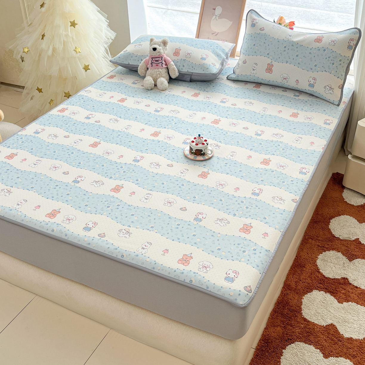 91家纺网 家纺一手货源 找家纺 川悦生活 2026新款凉豆豆斜纹冰丝凉席单品床笠单件床笠 床笠花田乐园