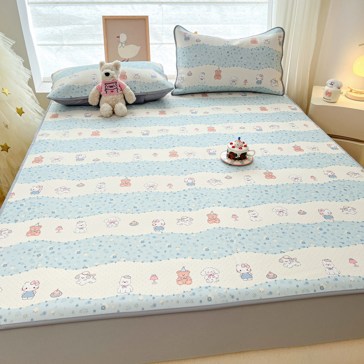 91家纺网 家纺一手货源 找家纺 川悦生活 2026新款凉豆豆斜纹冰丝凉席单品床笠单件床笠 床笠花田乐园