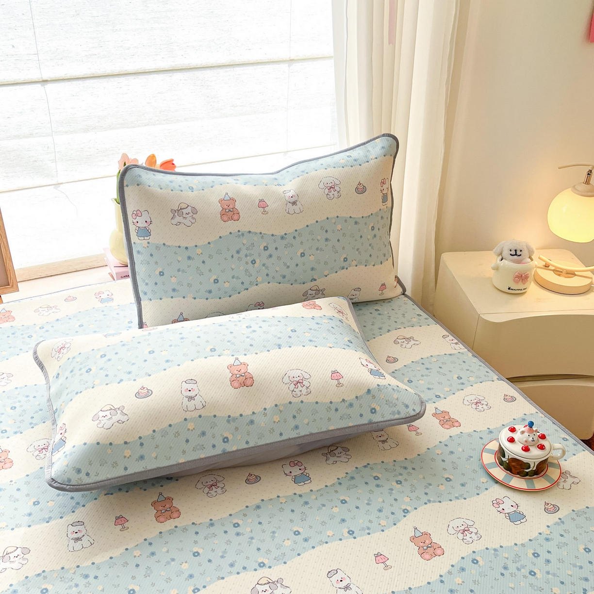 91家纺网 家纺一手货源 找家纺 川悦生活 2026新款凉豆豆斜纹冰丝凉席单品床笠单件床笠 床笠花田乐园