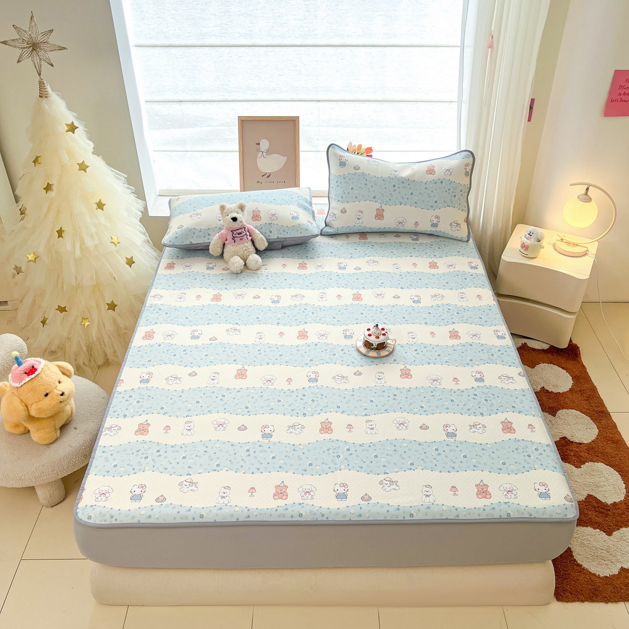 91家纺网 家纺一手货源 找家纺 川悦生活 2026新款凉豆豆斜纹冰丝凉席单品床笠单件床笠 床笠花田乐园