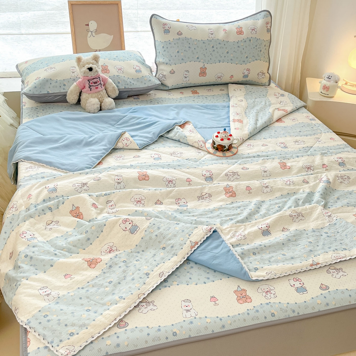 91家纺网 家纺一手货源 找家纺 川悦生活 2026新款凉豆豆斜纹冰丝凉席单品床笠单件床笠 床笠花田乐园