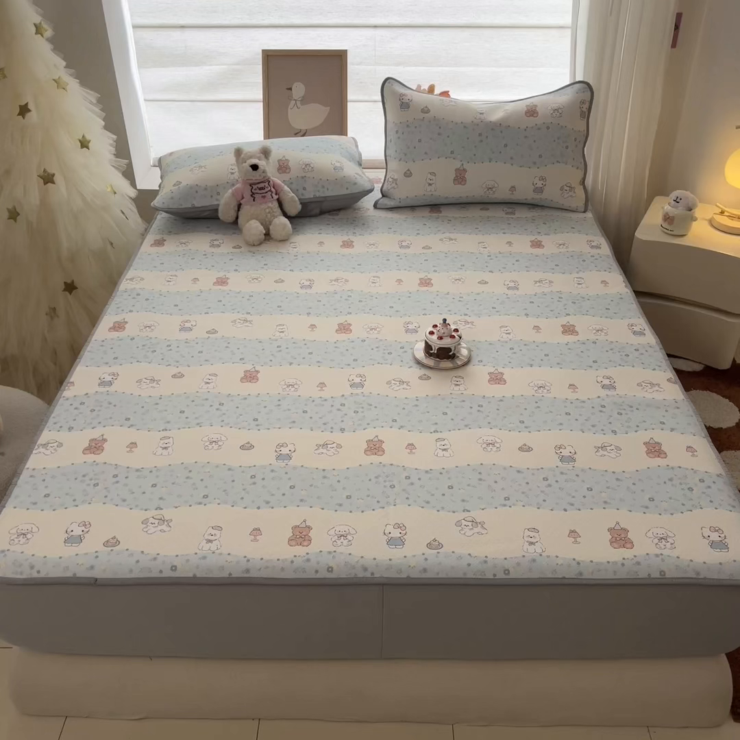 91家纺网 家纺一手货源 找家纺 川悦生活 2026新款凉豆豆斜纹冰丝凉席单品床笠单件床笠 床笠花田乐园