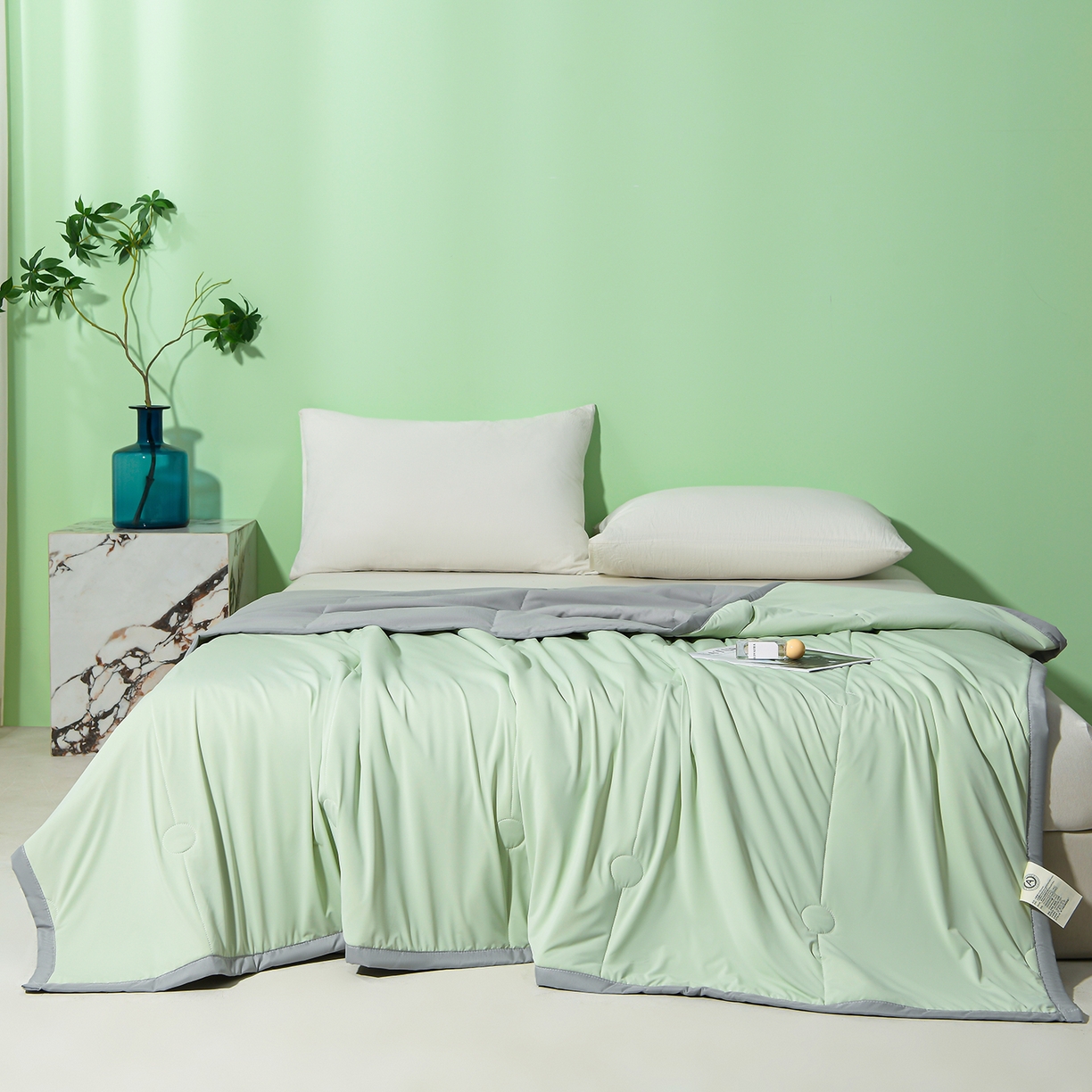 91家纺网 家纺一手货源 找家纺 羽涵家纺 2026新款双感凉感丝夏被夏凉被空调被 抹茶灰