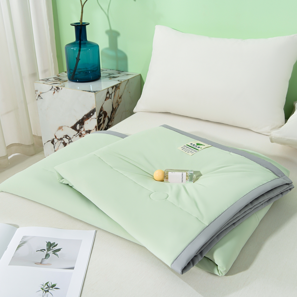 91家纺网 家纺一手货源 找家纺 羽涵家纺 2026新款双感凉感丝夏被夏凉被空调被 抹茶灰