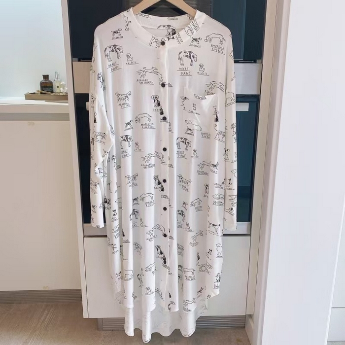 91家纺网 家纺一手货源 找家纺 （总）洛兰沙家居馆 日系睡裙女春秋莫代尔棉短袖长裙家居服休闲宽松舒适睡衣可外穿 