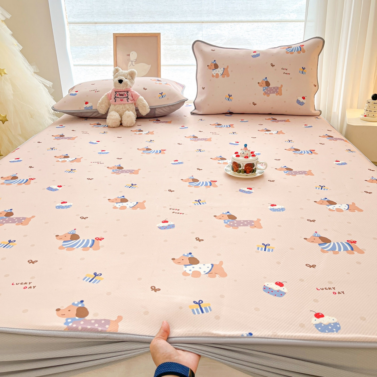 91家纺网 家纺一手货源 找家纺 川悦生活 2026新款凉豆豆斜纹冰丝凉席单品床笠单件床笠 床笠可乐腊肠