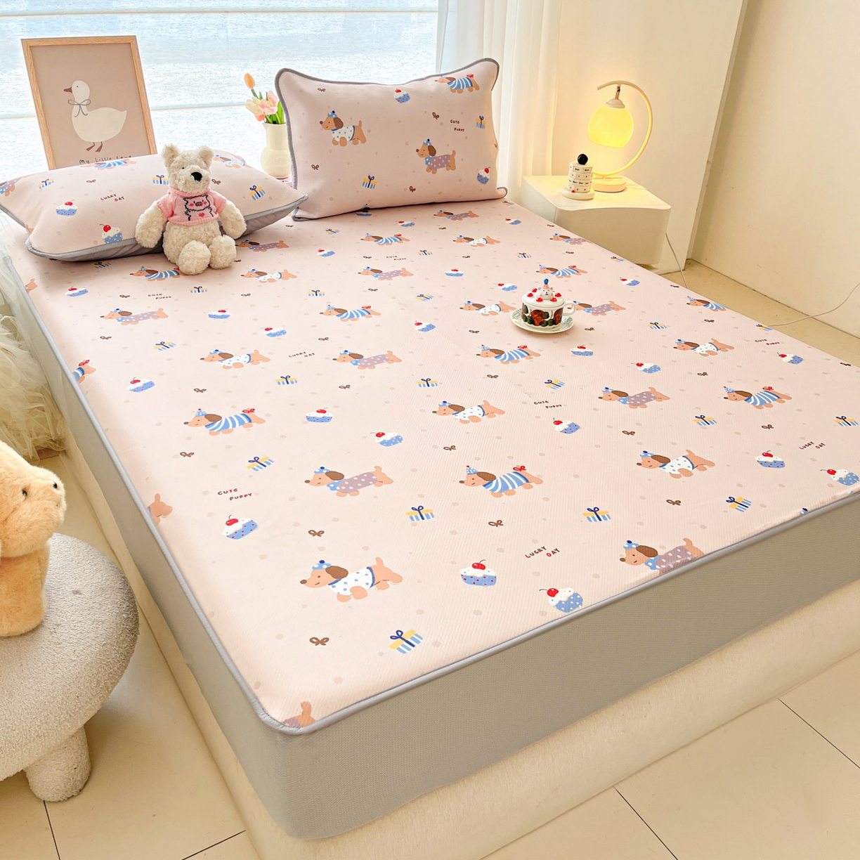 91家纺网 家纺一手货源 找家纺 川悦生活 2026新款凉豆豆斜纹冰丝凉席单品床笠单件床笠 床笠可乐腊肠