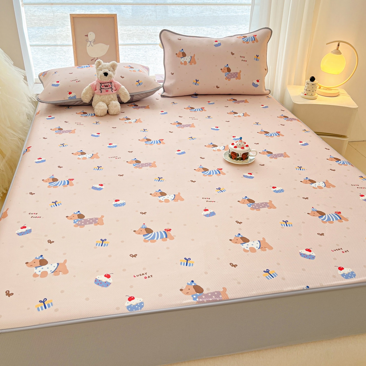 91家纺网 家纺一手货源 找家纺 川悦生活 2026新款凉豆豆斜纹冰丝凉席单品床笠单件床笠 床笠可乐腊肠