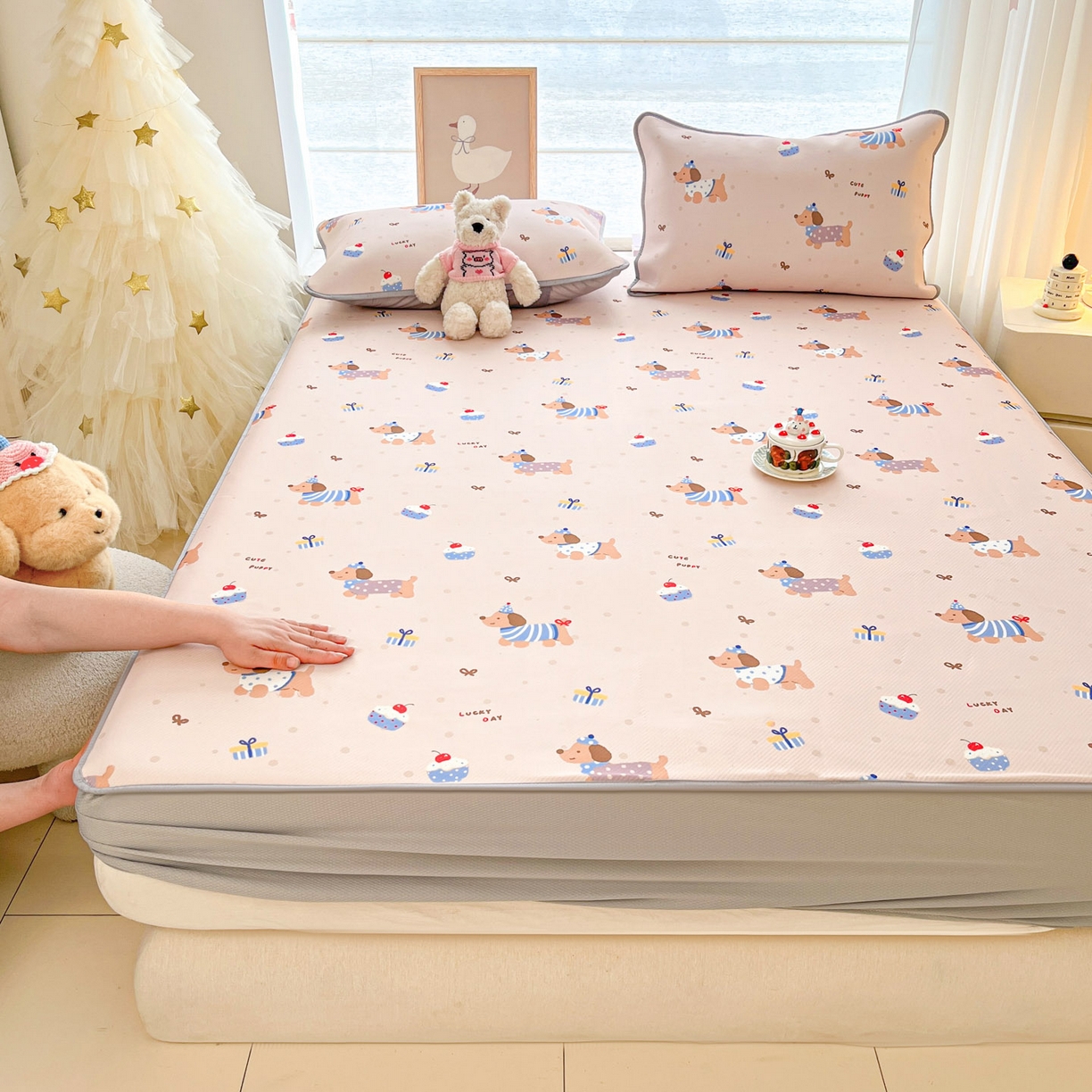 91家纺网 家纺一手货源 找家纺 川悦生活 2026新款凉豆豆斜纹冰丝凉席单品床笠单件床笠 床笠可乐腊肠