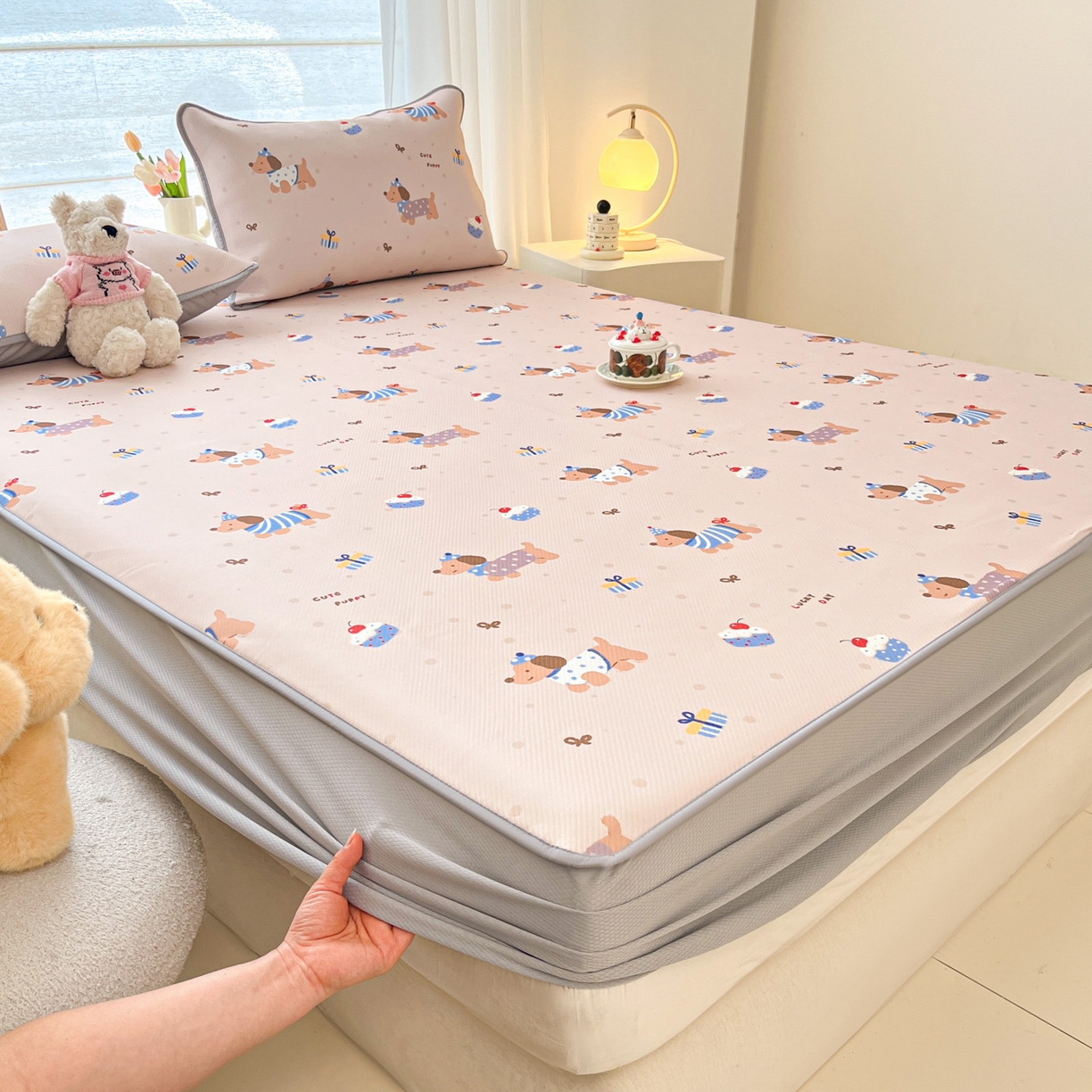 91家纺网 家纺一手货源 找家纺 川悦生活 2026新款凉豆豆斜纹冰丝凉席单品床笠单件床笠 床笠可乐腊肠