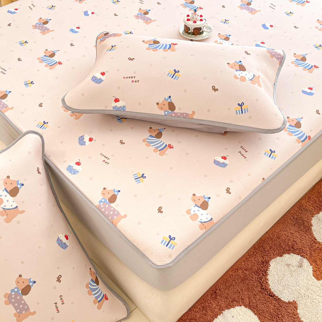 91家纺网 家纺一手货源 找家纺 川悦生活 2026新款凉豆豆斜纹冰丝凉席单品床笠单件床笠 床笠可乐腊肠