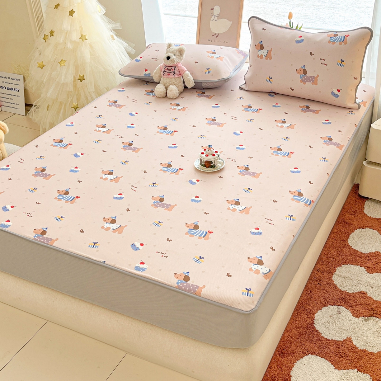 91家纺网 家纺一手货源 找家纺 川悦生活 2026新款凉豆豆斜纹冰丝凉席单品床笠单件床笠 床笠可乐腊肠