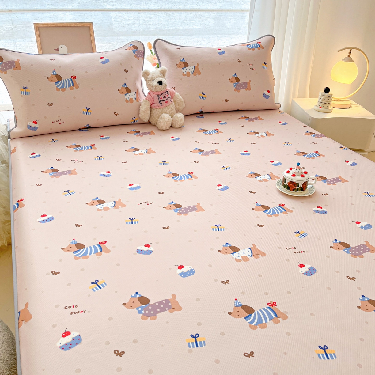 91家纺网 家纺一手货源 找家纺 川悦生活 2026新款凉豆豆斜纹冰丝凉席单品床笠单件床笠 床笠可乐腊肠