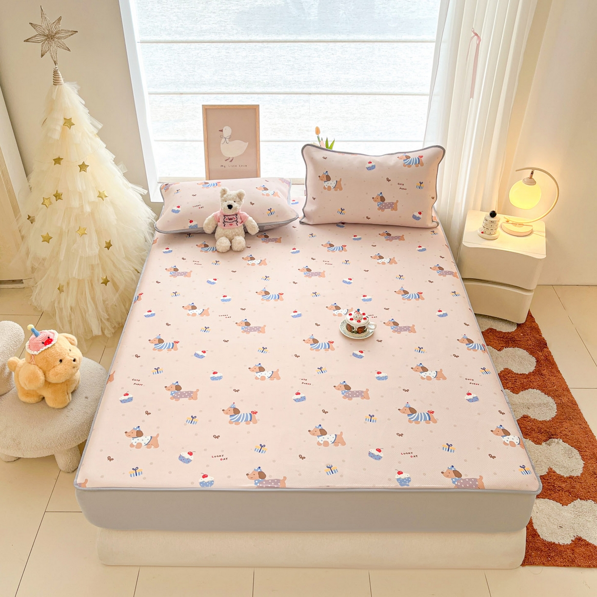 91家纺网 家纺一手货源 找家纺 川悦生活 2026新款凉豆豆斜纹冰丝凉席单品床笠单件床笠 床笠可乐腊肠