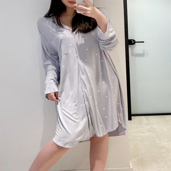 （总）洛兰沙家居馆 日系睡裙女春秋莫代尔棉短袖长裙家居服休闲宽松舒适睡衣可外穿 