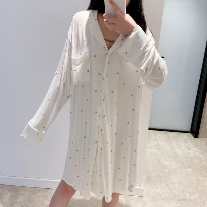 91家纺网 家纺一手货源 找家纺 （总）洛兰沙家居馆 日系睡裙女春秋莫代尔棉短袖长裙家居服休闲宽松舒适睡衣可外穿 