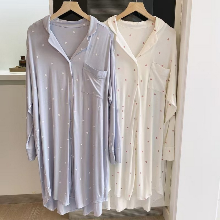 91家纺网 家纺一手货源 找家纺 （总）洛兰沙家居馆 日系睡裙女春秋莫代尔棉短袖长裙家居服休闲宽松舒适睡衣可外穿 