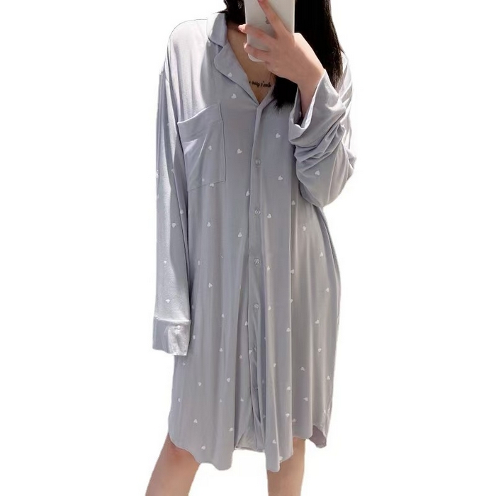 91家纺网 家纺一手货源 找家纺 （总）洛兰沙家居馆 日系睡裙女春秋莫代尔棉短袖长裙家居服休闲宽松舒适睡衣可外穿 