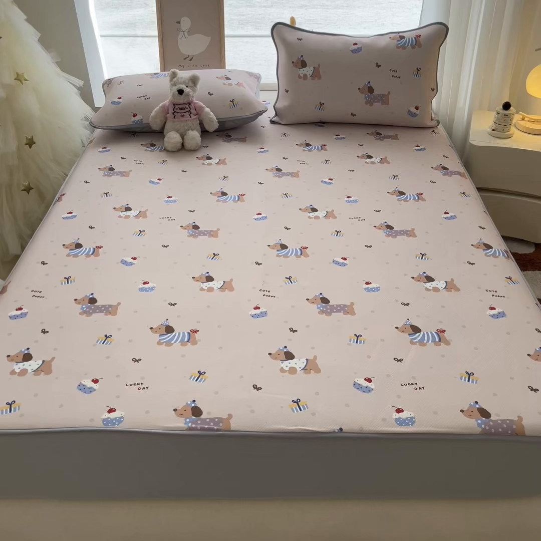 91家纺网 家纺一手货源 找家纺 川悦生活 2026新款凉豆豆斜纹冰丝凉席单品床笠单件床笠 床笠可乐腊肠