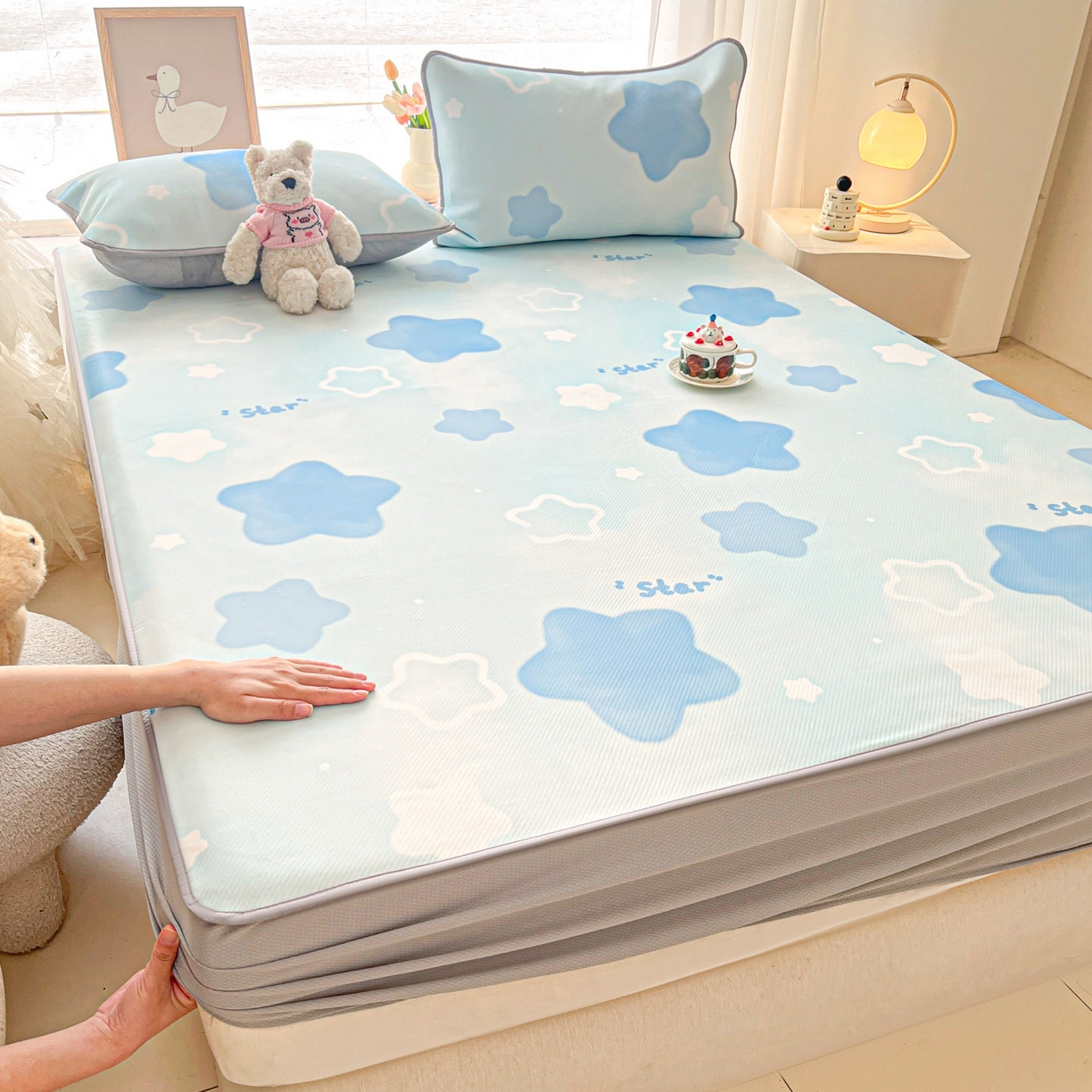 川悦生活 2026新款凉豆豆斜纹冰丝凉席单品床笠单件床笠 床笠快乐星晴