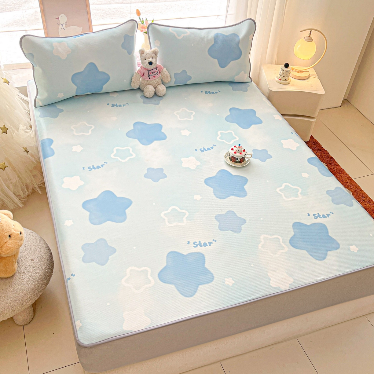 91家纺网 家纺一手货源 找家纺 川悦生活 2026新款凉豆豆斜纹冰丝凉席单品床笠单件床笠 床笠快乐星晴