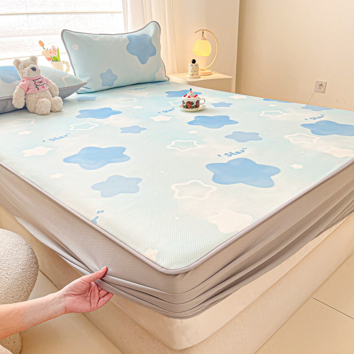 91家纺网 家纺一手货源 找家纺 川悦生活 2026新款凉豆豆斜纹冰丝凉席单品床笠单件床笠 床笠快乐星晴