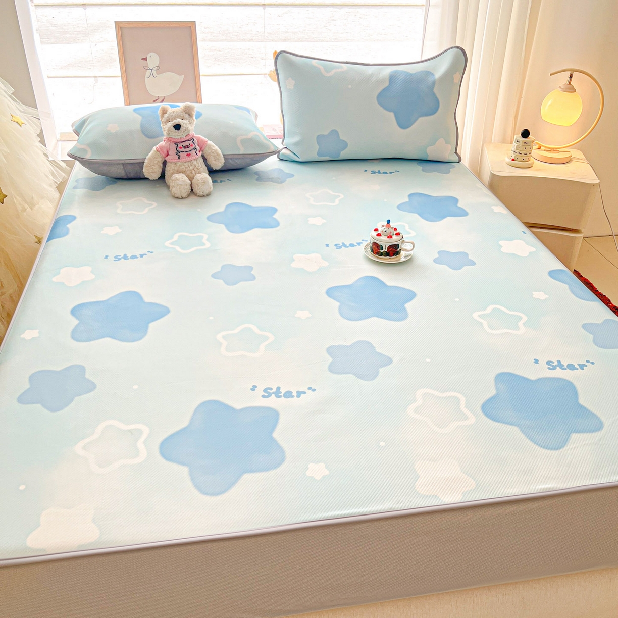 91家纺网 家纺一手货源 找家纺 川悦生活 2026新款凉豆豆斜纹冰丝凉席单品床笠单件床笠 床笠快乐星晴