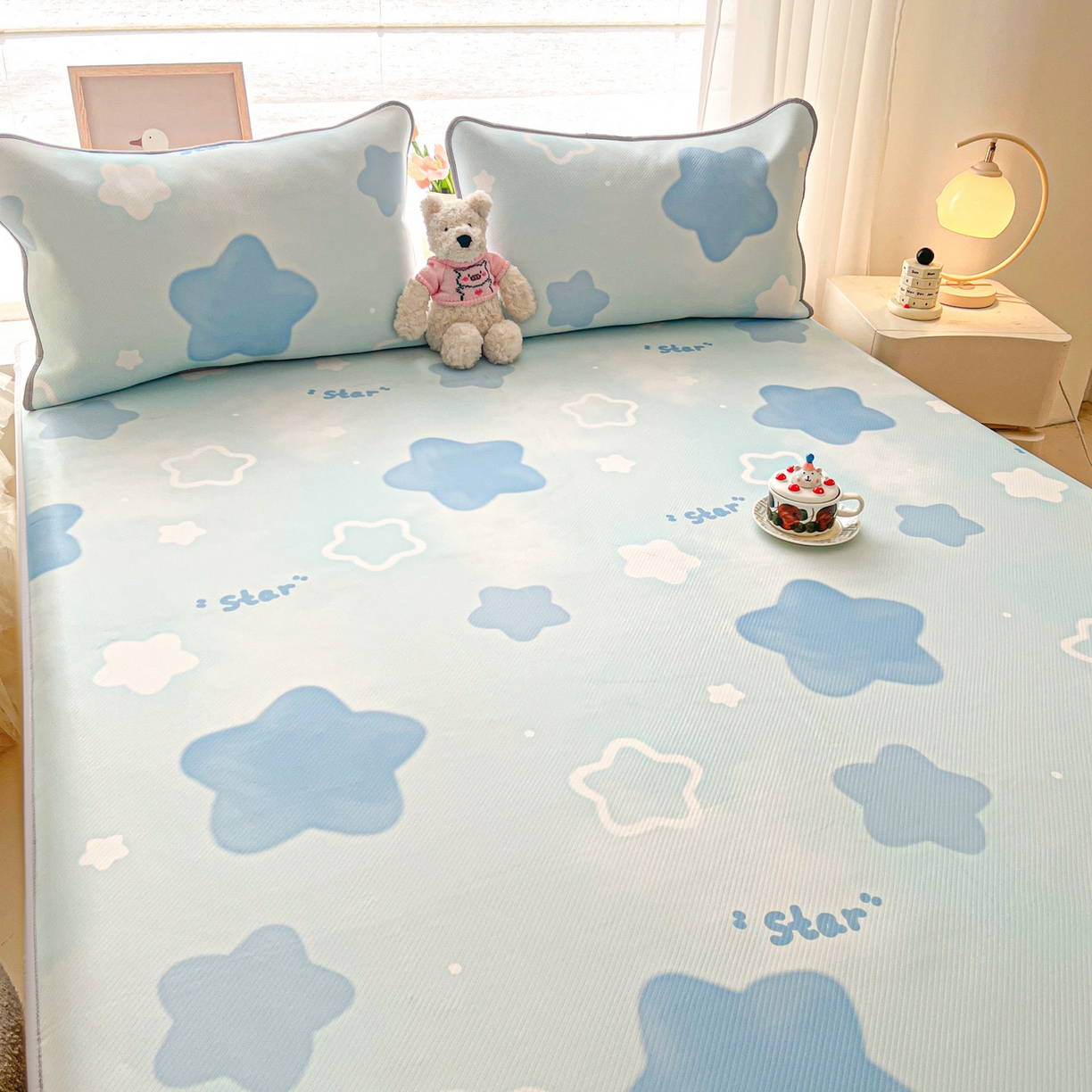 91家纺网 家纺一手货源 找家纺 川悦生活 2026新款凉豆豆斜纹冰丝凉席单品床笠单件床笠 床笠快乐星晴