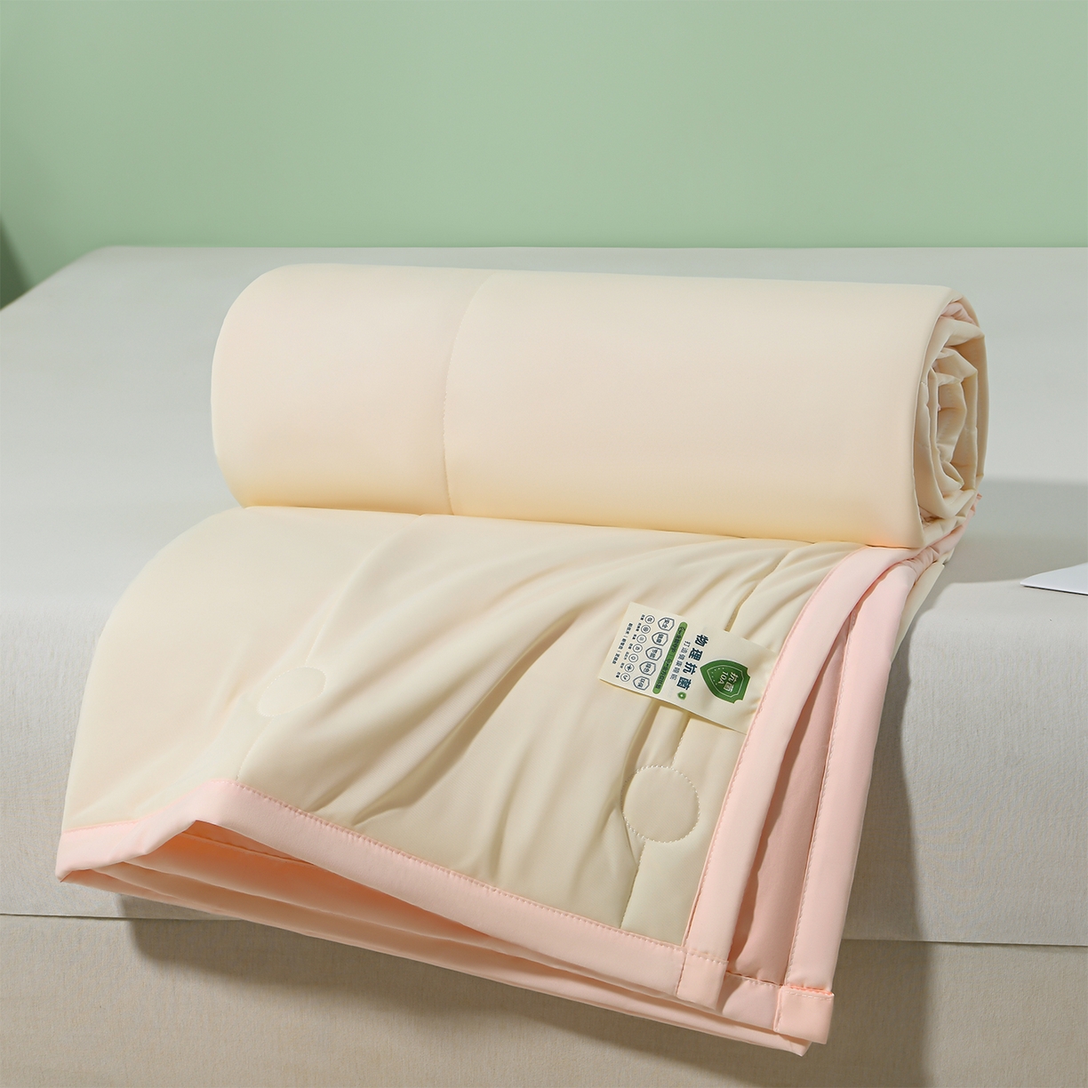 91家纺网 家纺一手货源 找家纺 羽涵家纺 2026新款双感凉感丝夏被夏凉被空调被 奶杏粉