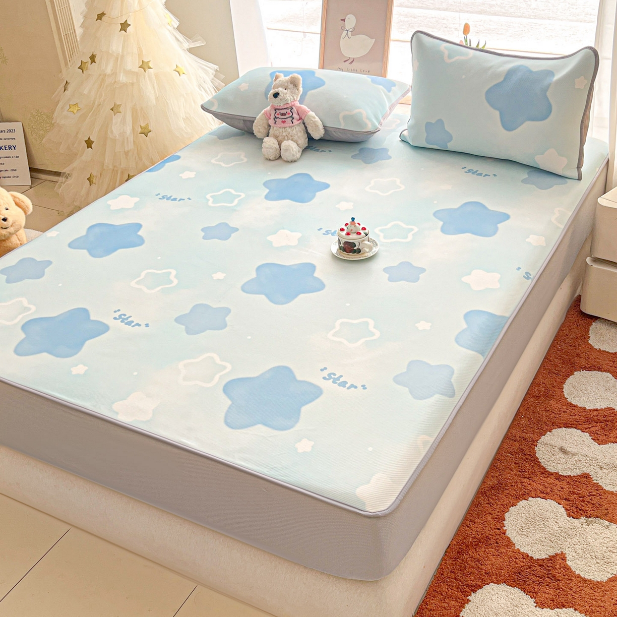 91家纺网 家纺一手货源 找家纺 川悦生活 2026新款凉豆豆斜纹冰丝凉席单品床笠单件床笠 床笠快乐星晴