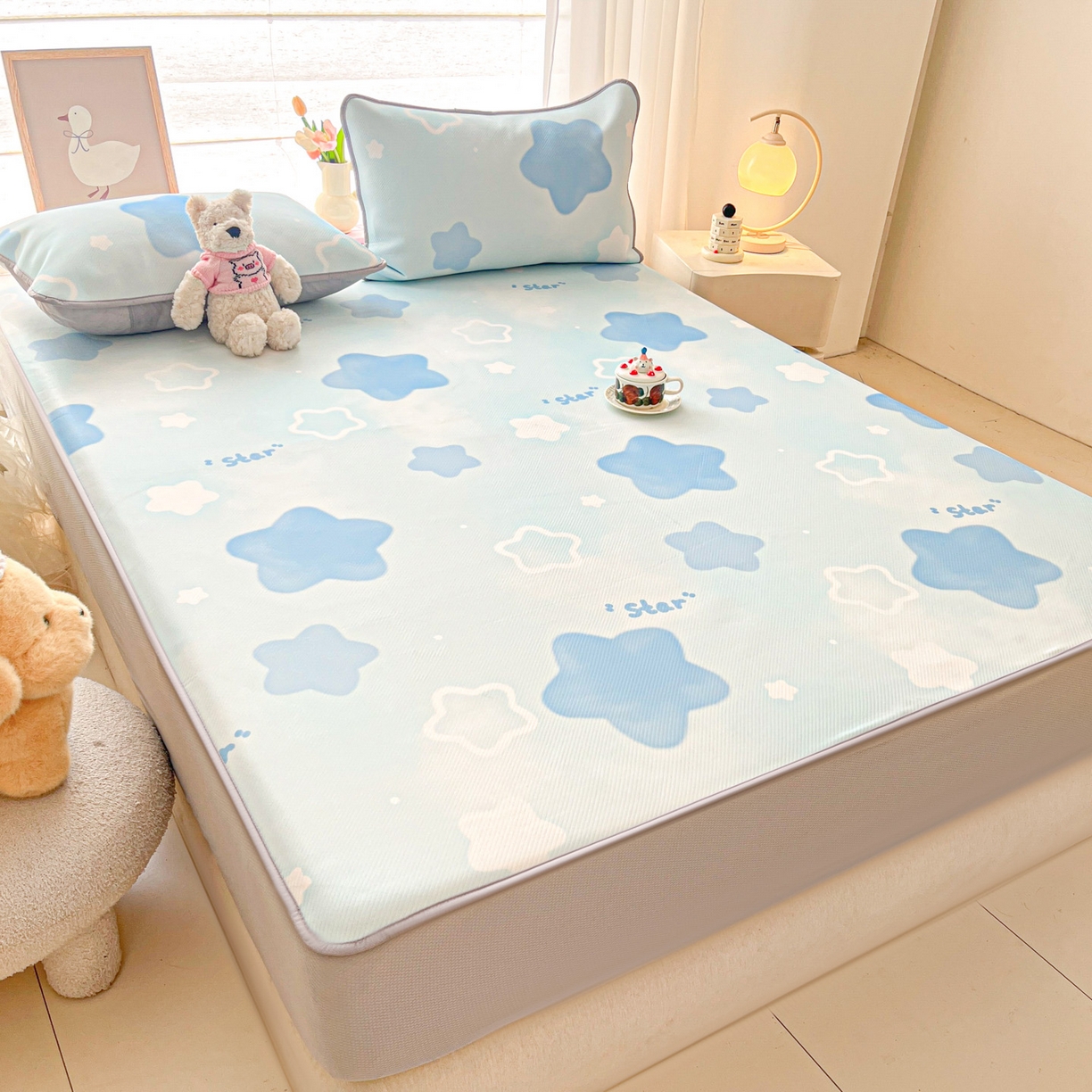 91家纺网 家纺一手货源 找家纺 川悦生活 2026新款凉豆豆斜纹冰丝凉席单品床笠单件床笠 床笠快乐星晴