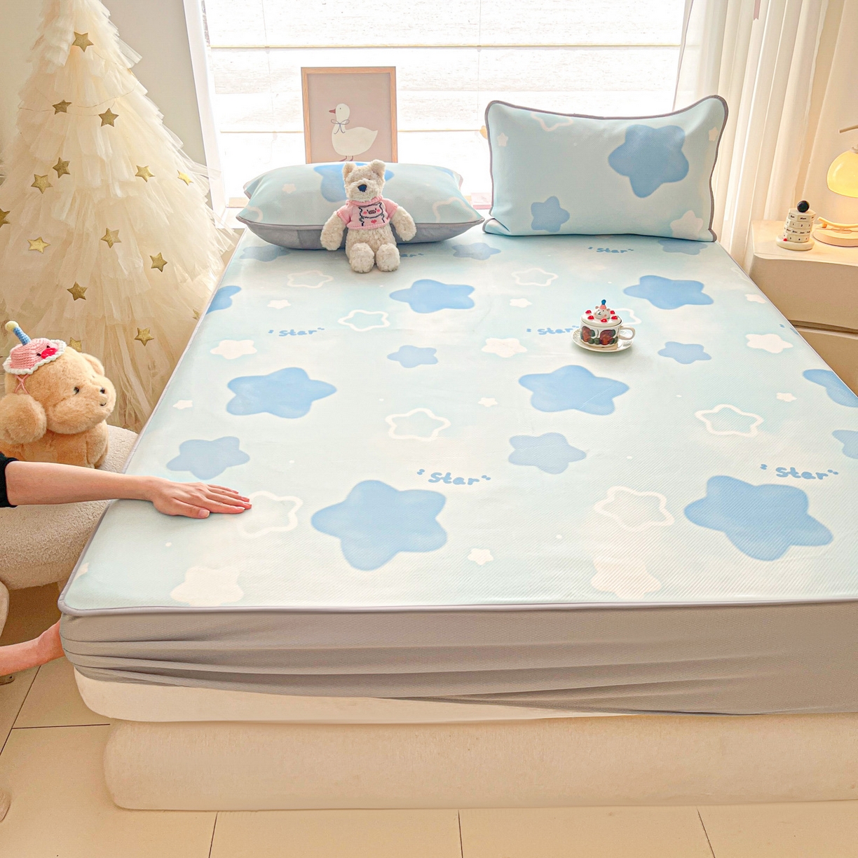 91家纺网 家纺一手货源 找家纺 川悦生活 2026新款凉豆豆斜纹冰丝凉席单品床笠单件床笠 床笠快乐星晴