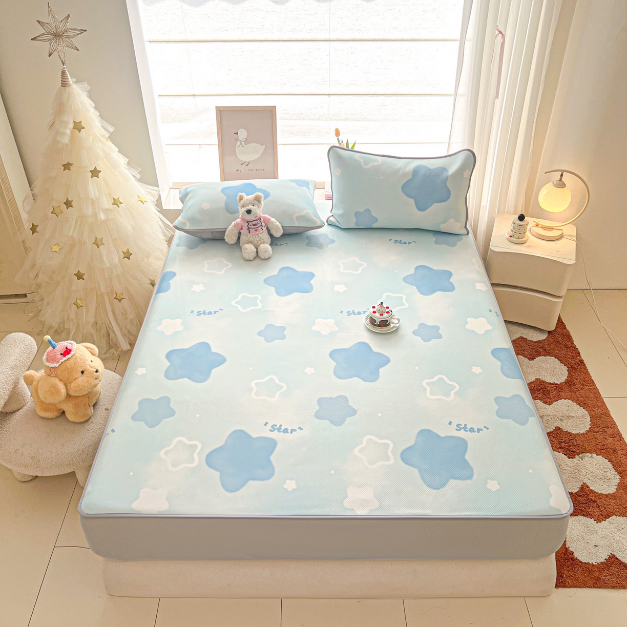 91家纺网 家纺一手货源 找家纺 川悦生活 2026新款凉豆豆斜纹冰丝凉席单品床笠单件床笠 床笠快乐星晴