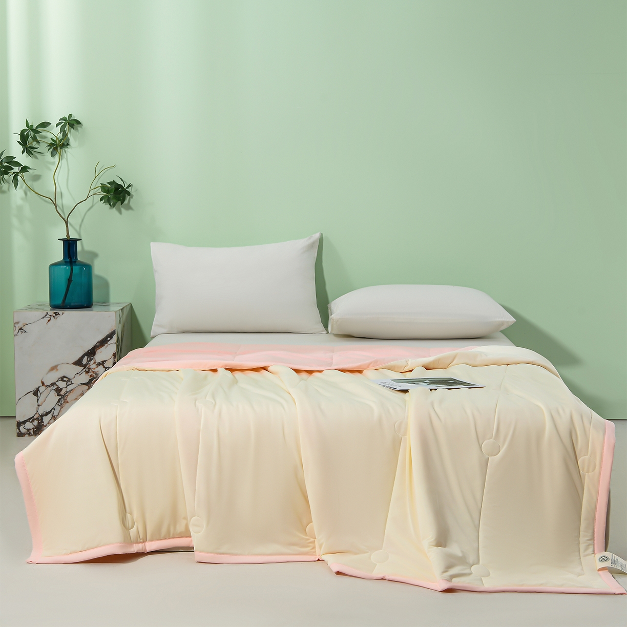 91家纺网 家纺一手货源 找家纺 羽涵家纺 2026新款双感凉感丝夏被夏凉被空调被 奶杏粉