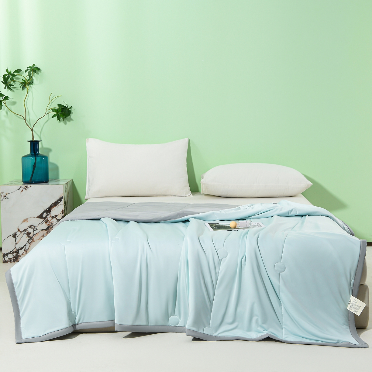 91家纺网 家纺一手货源 找家纺 羽涵家纺 2026新款双感凉感丝夏被夏凉被空调被 青灰蓝