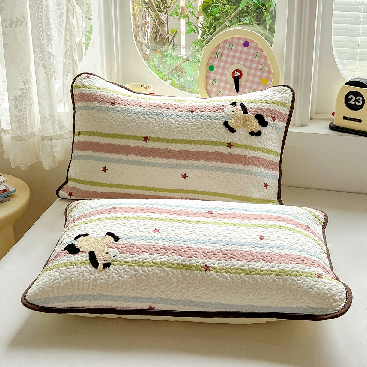 91家纺网 家纺一手货源 找家纺 鑫喜莱家纺 2026新款全棉纯棉夏被毛巾绣贝壳边大豆纤维全棉夏凉被空调被夹棉绗棉枕套 星星人